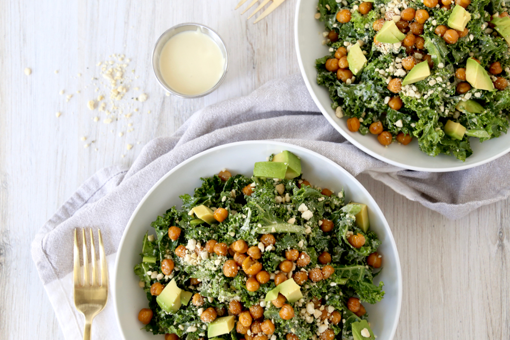 Dinner Salad Recipe: Cashew Kale Caesar Salad